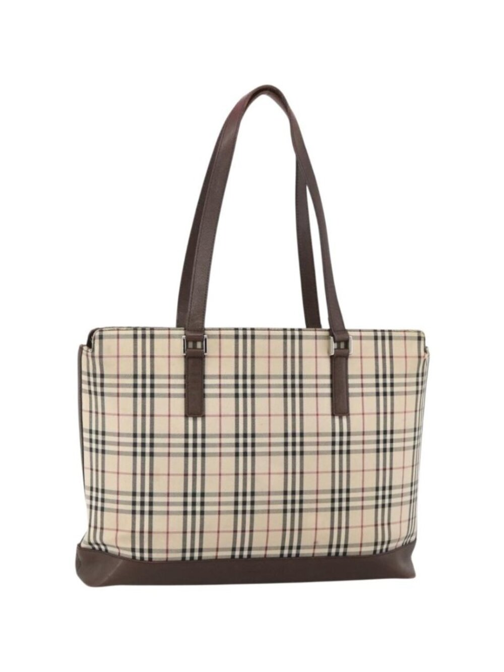 BURBERRY Nova Check Tote Bag Canvas Beige Silver